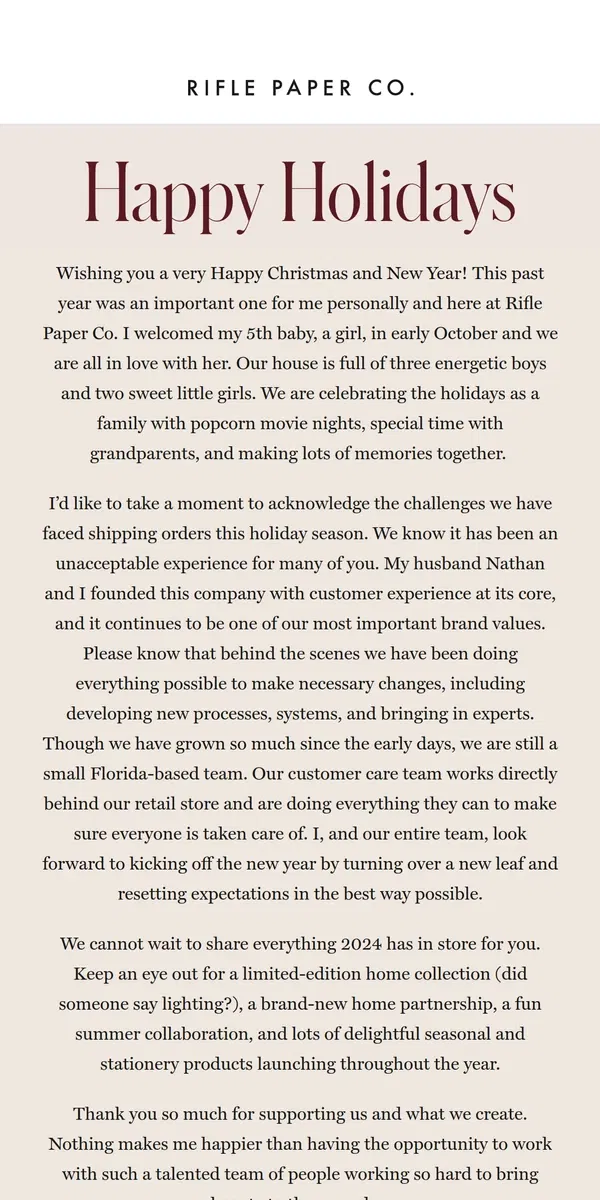 Email from Rifle Paper Co.. A Holiday Note From Anna