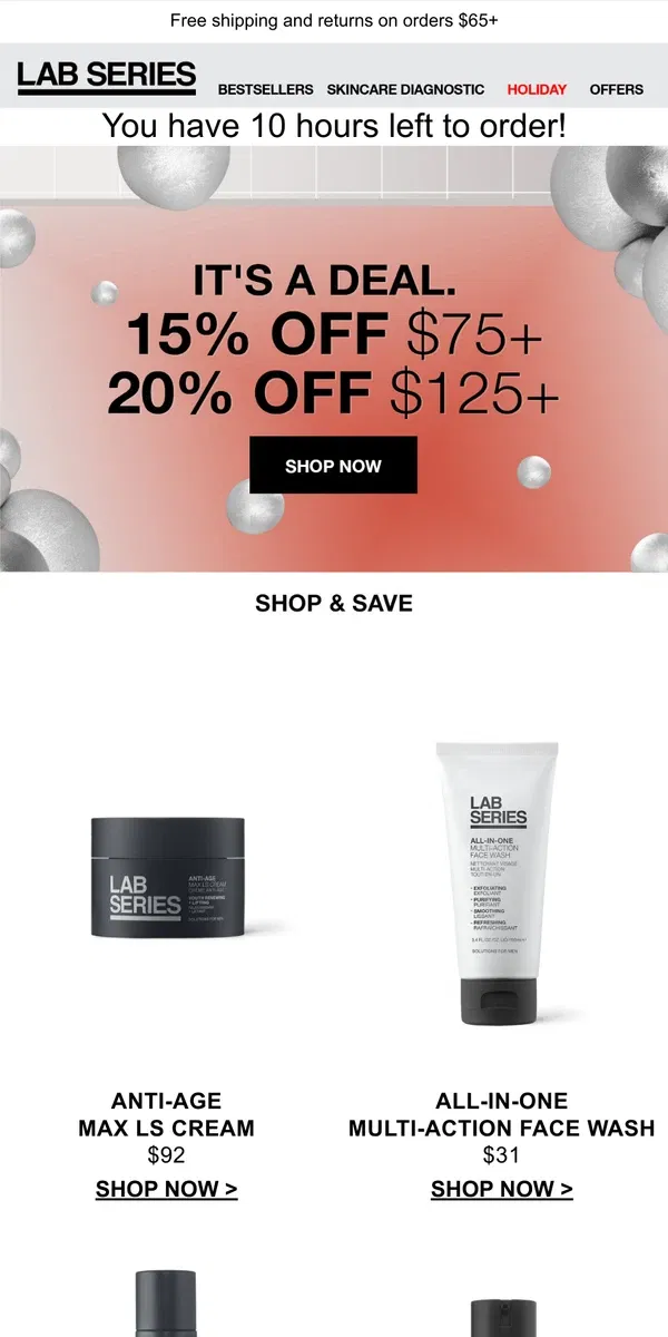 Email from Lab Series. Last day! Don't miss out on up to 20% off