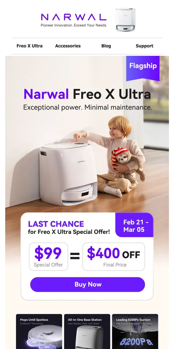 Email from Narwal. Narwal Freo X Ultra Special Offer is live!