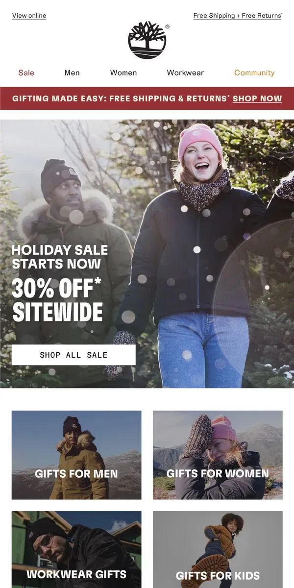 Email from Timberland. 30% Off - Holiday Sale Starts NOW!