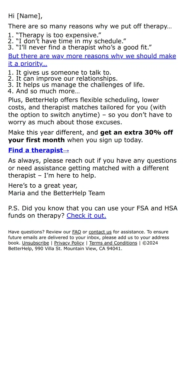 Email from BetterHelp. 3  reasons not to start therapy…