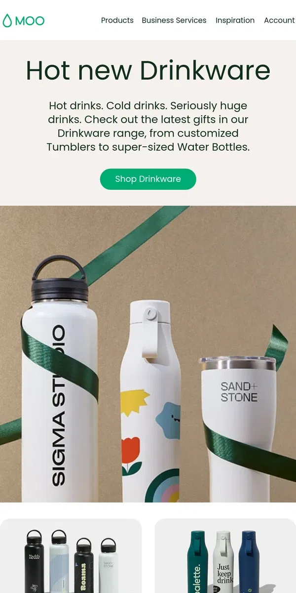 Email from MOO. Hello, shiny NEW Drinkware 🧋