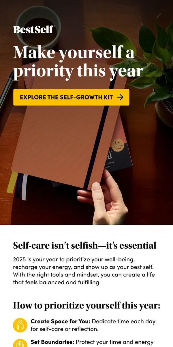 Email from BestSelf Co.. Self-Care Isn’t Selfish – It’s Essential 💛