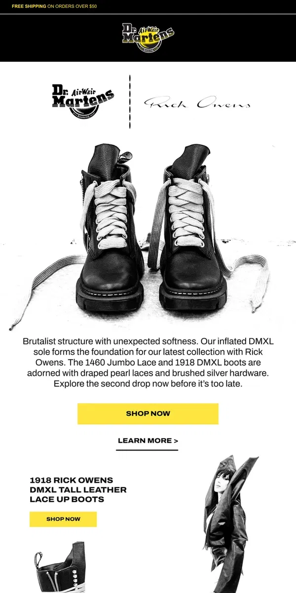 Email from Dr. Martens. The second Rick Owens drop is here