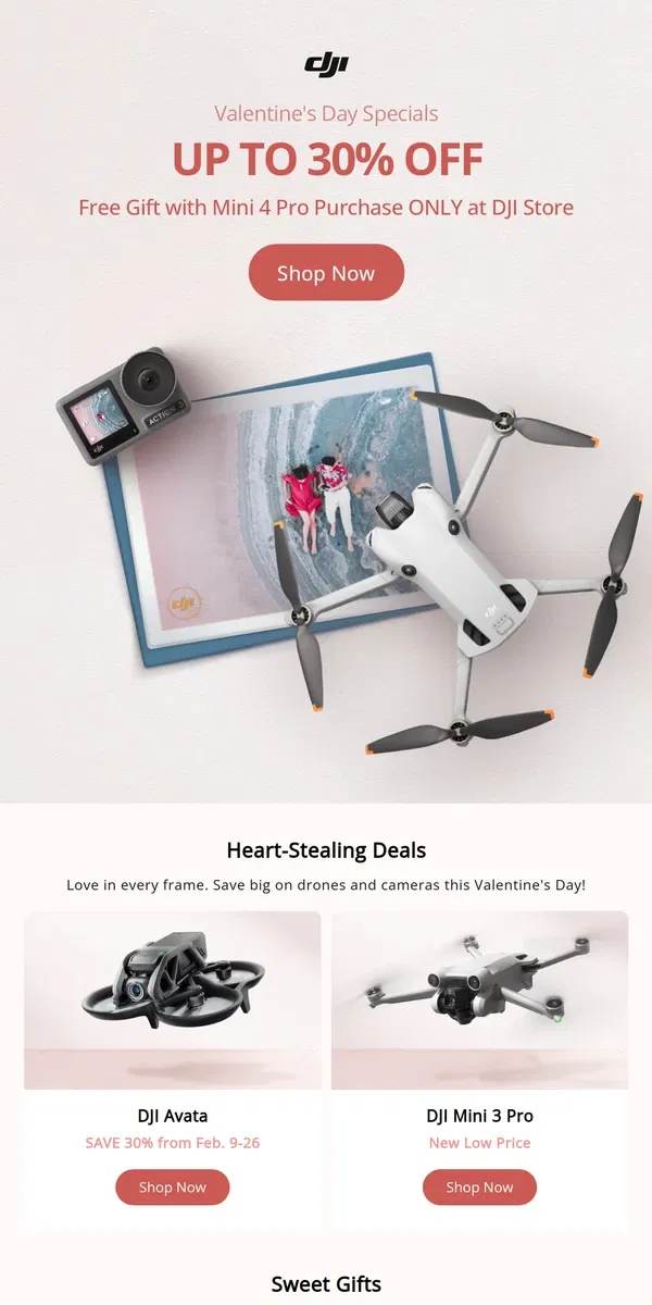 Email from DJI. Valentine's Day Specials! Up to 30% Off!