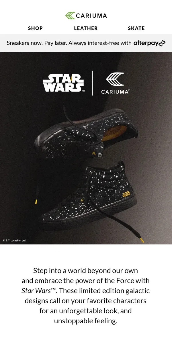 Email from Cariuma. All New: STAR WARS + Cariuma