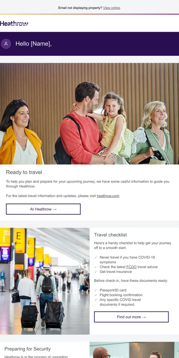 Email from Heathrow Airport. Helpful information before your visit to Heathrow