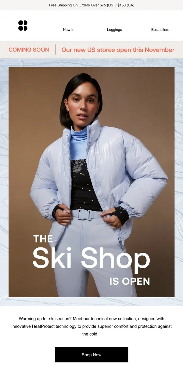 Email from Sweaty Betty. Our Ski Shop is now open ⛷️