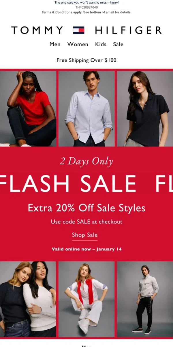 Email from Tommy Hilfiger. EXTRA 20% OFF SALE STYLES | 2 DAYS ONLY