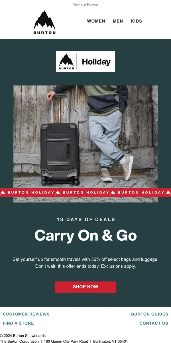 Email from Burton. Smooth Sailing Travel: 30% Off