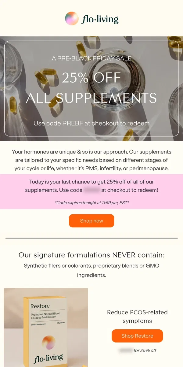 Email from FLO Living. 💊 25% off ALL supplements!