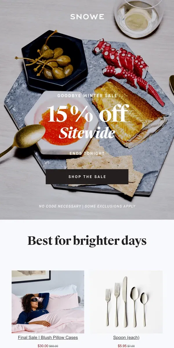 Email from Snowe. Final hours: 15% off everything