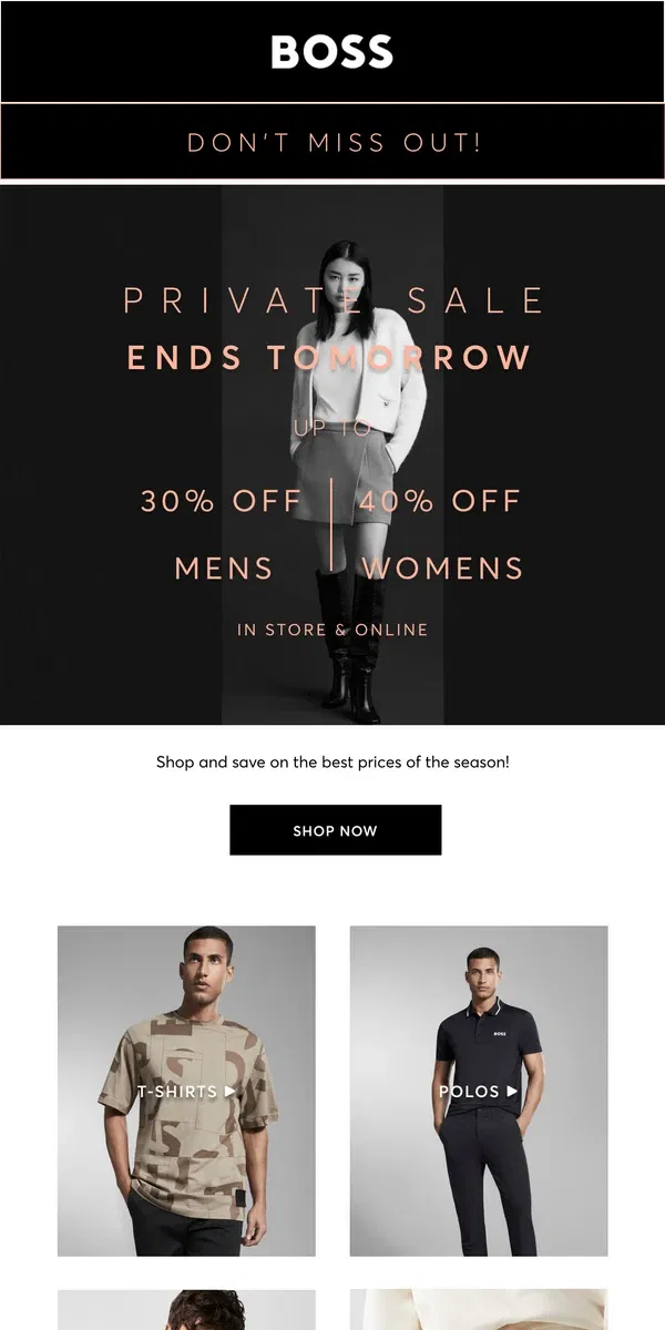 Email from HUGO BOSS. Up to 30% Off Ends Tomorrow!