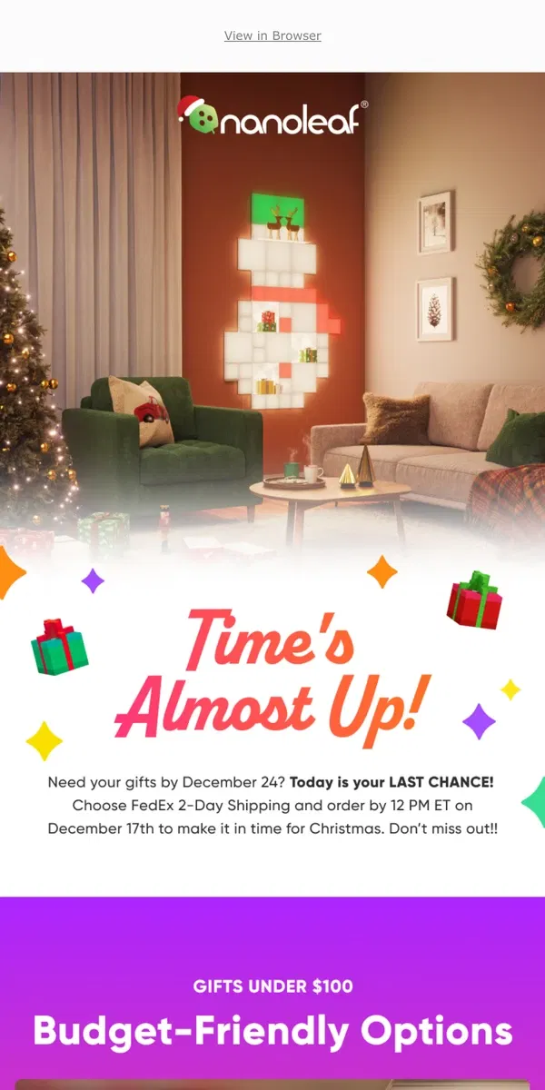 Email from Nanoleaf. 🚨 Last Call for Holiday Gifts 📢