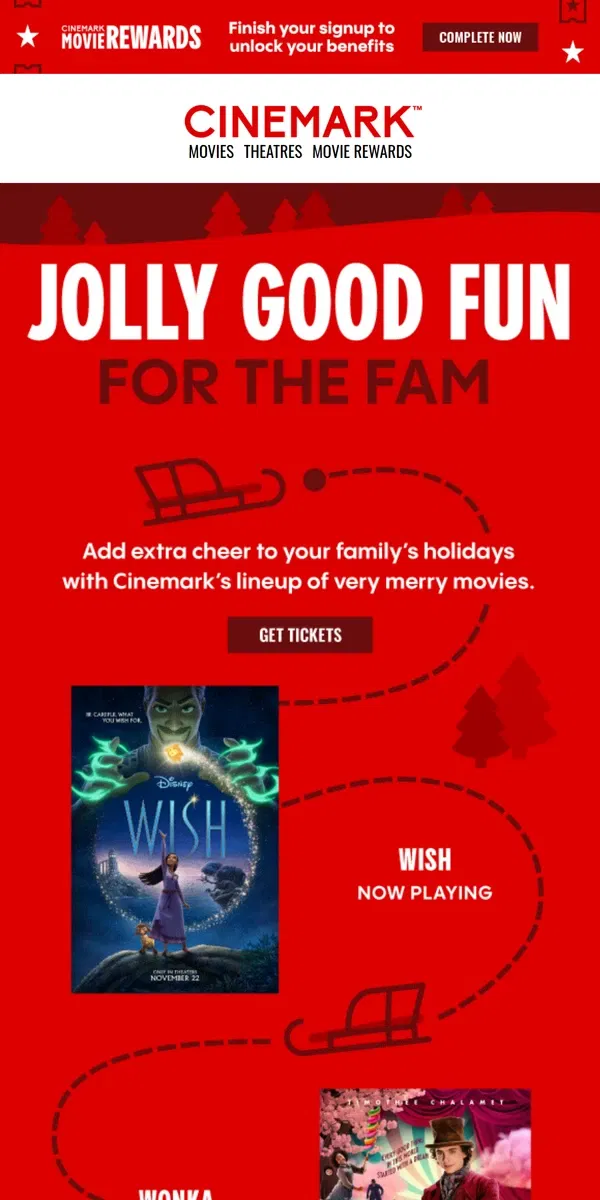 Email from Cinemark. More movies = Merrier holidays ☃️