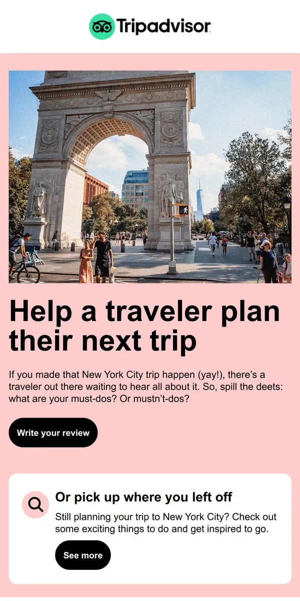 Email from Tripadvisor. Did you go to New York City?