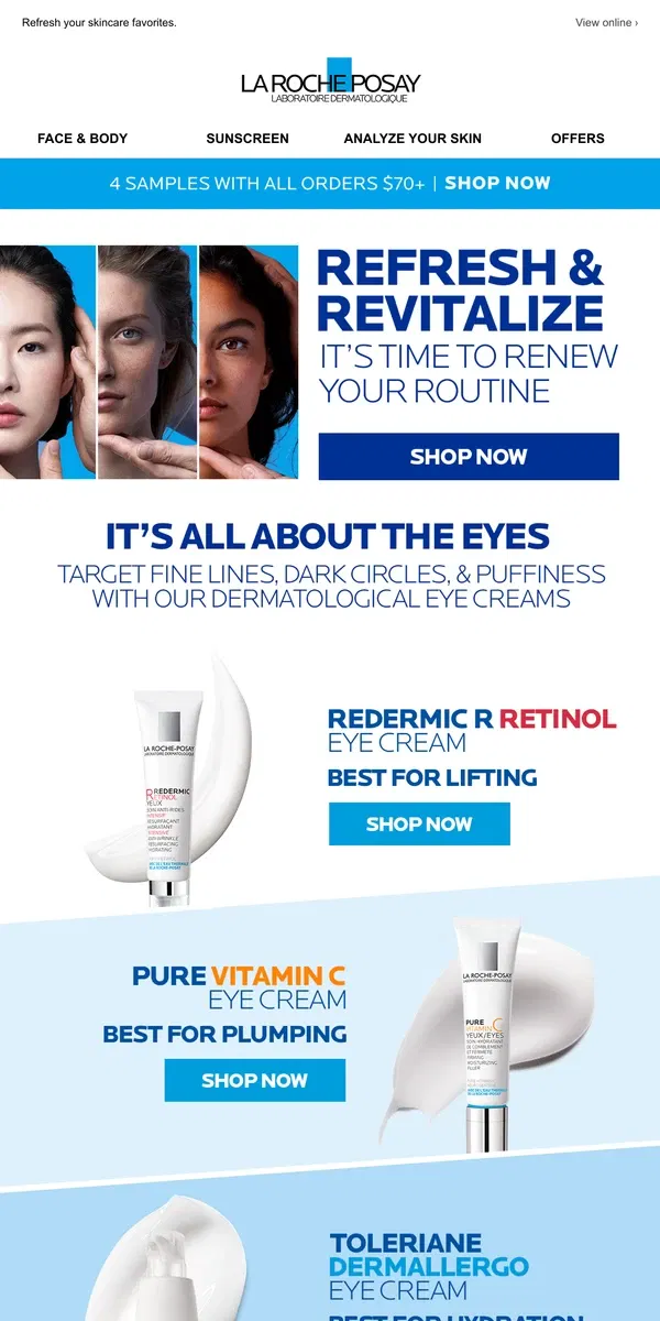 Email from La Roche-Posay. Limited Time: 4 Free Minis With Orders $70+!