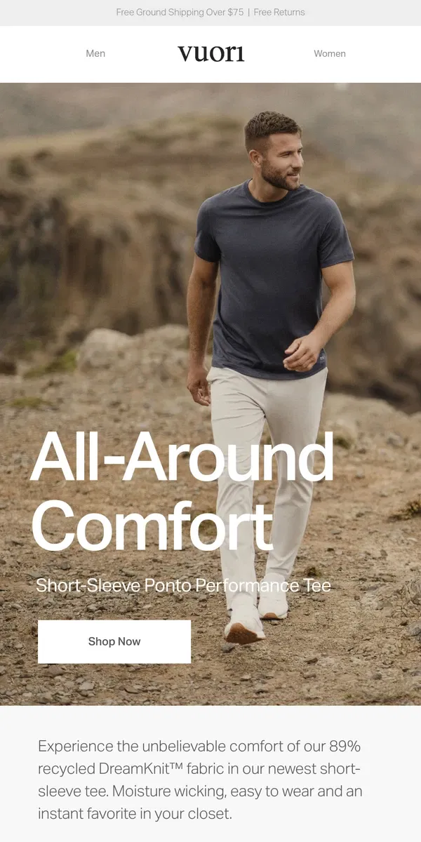 Email from Vuori. Meet the Short-Sleeve Ponto Performance Tee