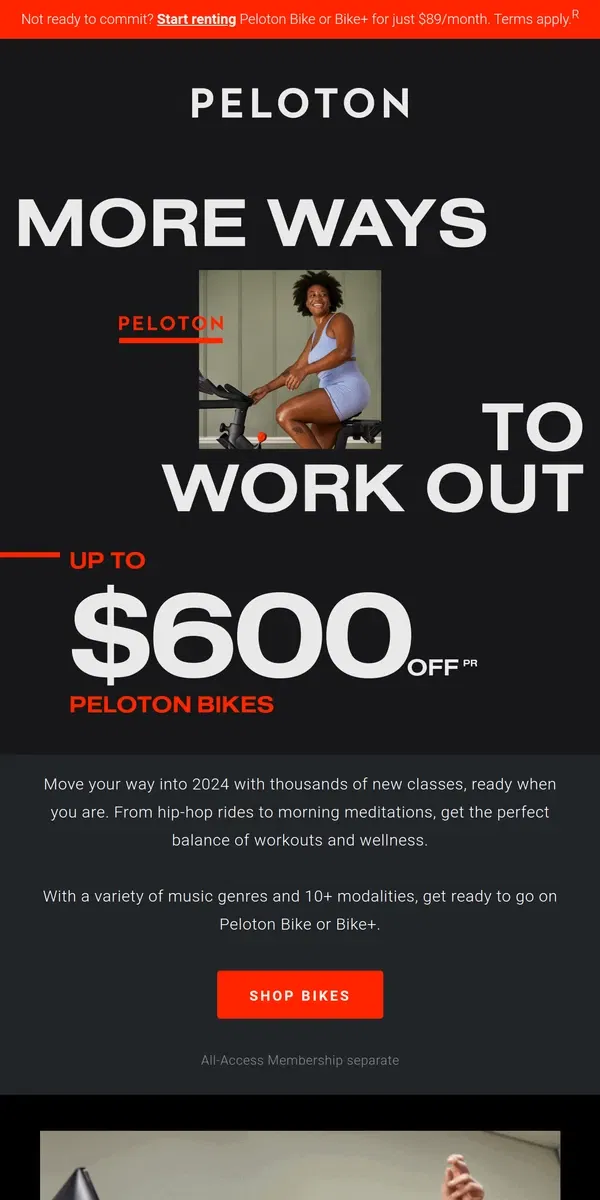 Email from Peloton. Ring in 2024 with up to $600 off