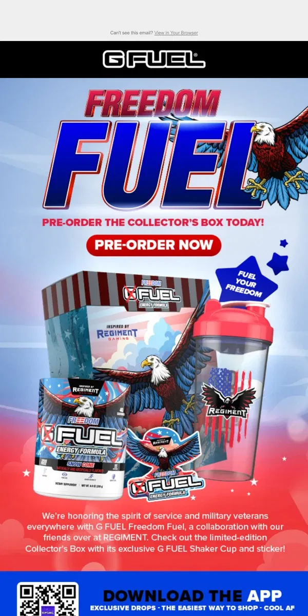 Email from G FUEL. Taste Sweet Freedom with Freedom Fuel!