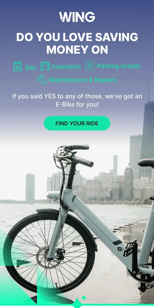 Email from Wing Bikes. How much could you save by switching to a WingBike?