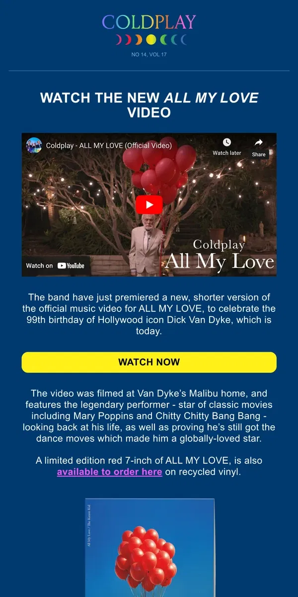 Email from Coldplay. 🎈 New ALL MY LOVE video