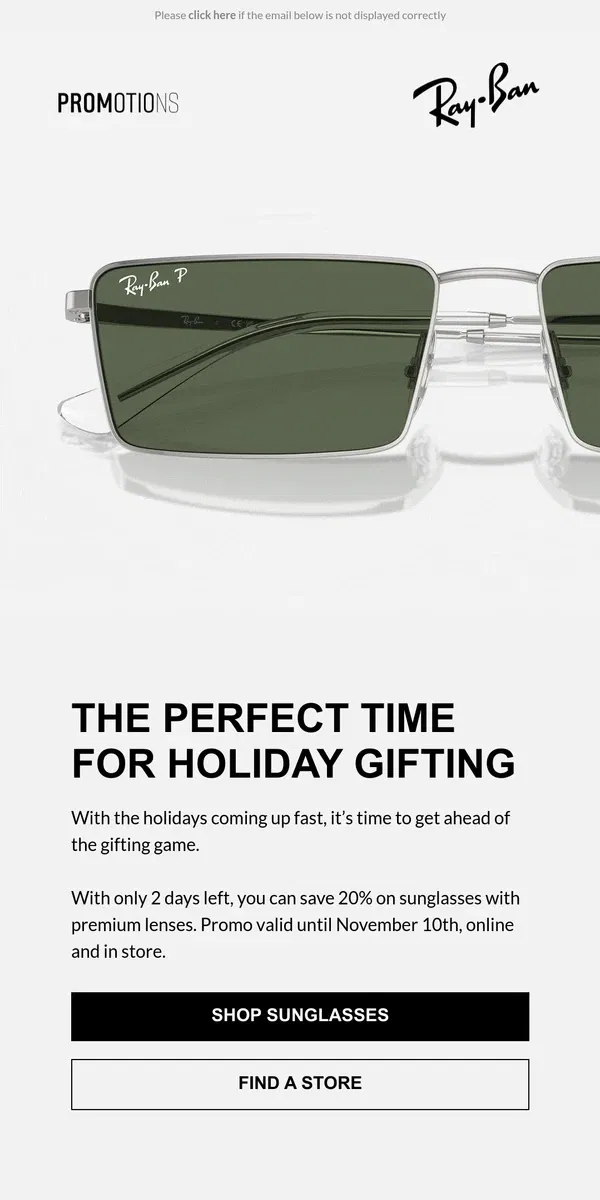 Email from Ray-Ban. Discover our selection of gifts with 20% off