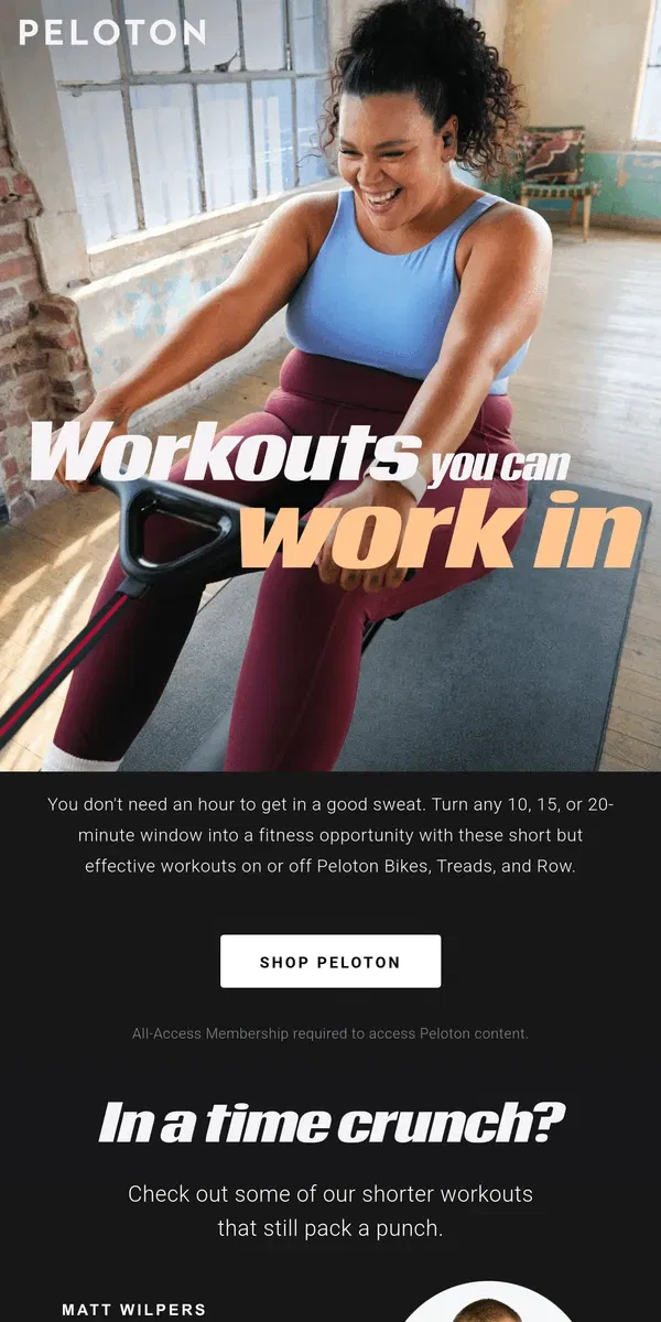 Email from Peloton. Got a tight schedule?