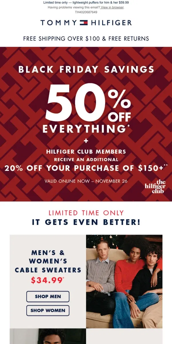 Email from Tommy Hilfiger. Still happening! 50% off everything