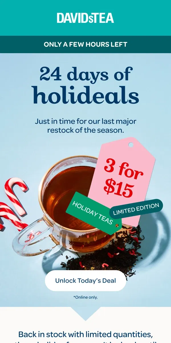 Email from DAVIDsTEA. Check it off your list – 3 teas for $15!