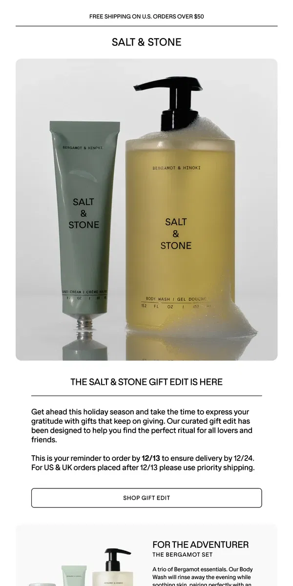 Email from SALT & STONE. Plan Ahead → Holiday Shipping Cutoffs 🚨