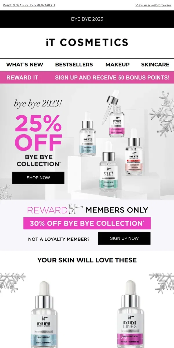 Email from IT Cosmetics. 25% OFF Problem-Solving Serums