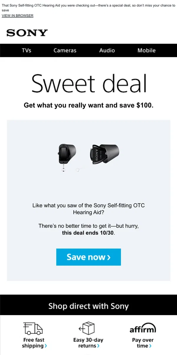 Email from Sony. You Saw It, You Loved It, Now Get It | Plus, Save $100