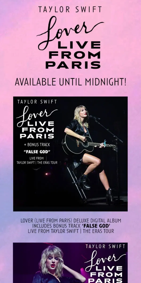 Email from Taylor Swift. Shop Taylor Swift Lover (Live From Paris) Deluxe Digital Albums now!