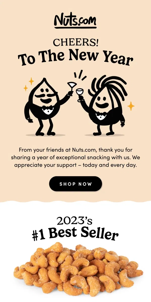 Email from Nuts.com. Happy New Year  ❤️