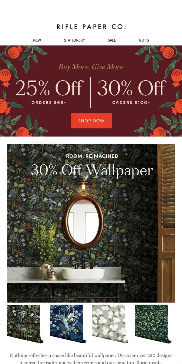 Email from Rifle Paper Co.. 30% off Wallpaper and Rugs