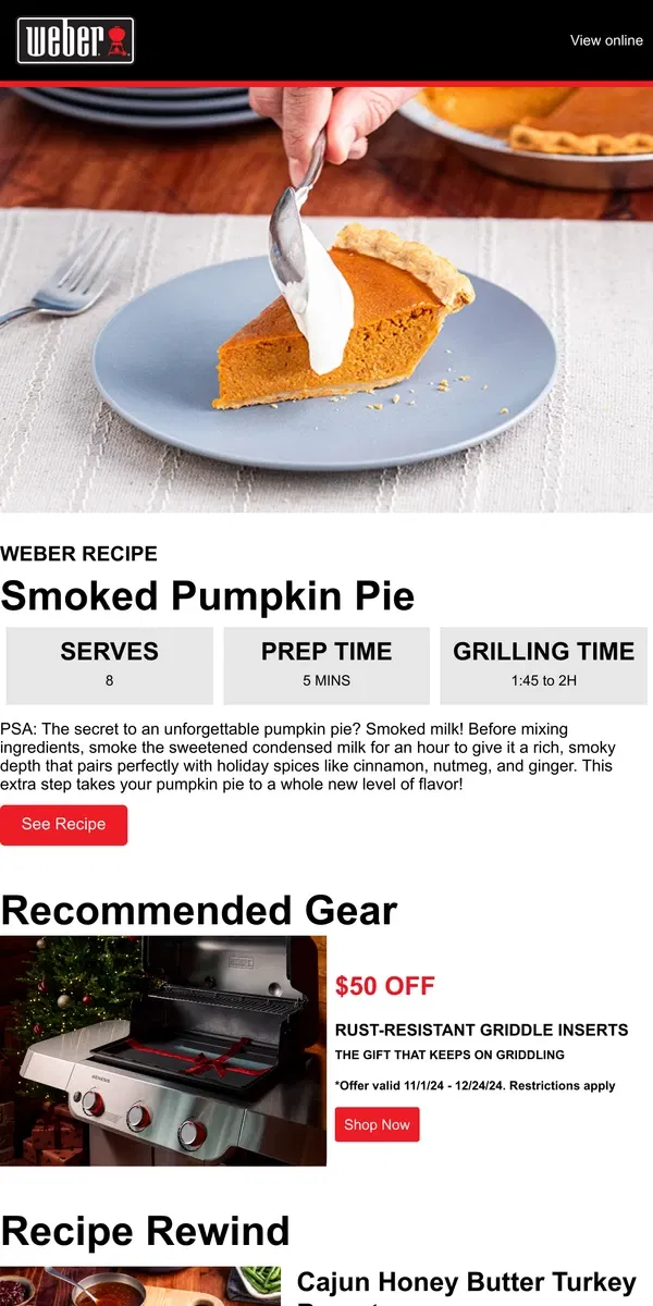 Email from Weber. Take Your Pumpkin Pie Up a Notch