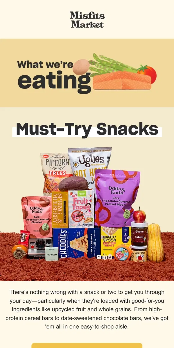 Email from Misfits Market. Upgrade Your Snack Drawer + What’s New This Week