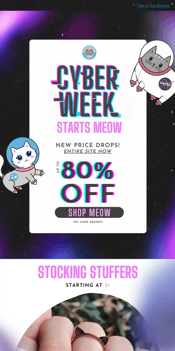 Email from Meowingtons. ⚡Cyber Week Savings: New Price Drops! ⚡