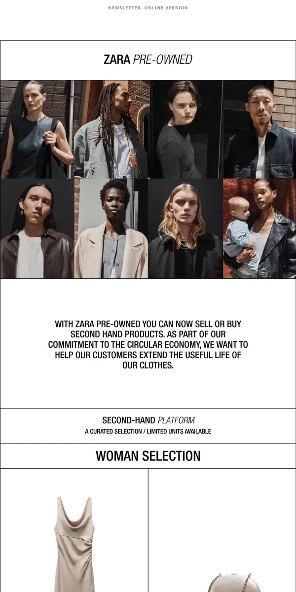 Email from Zara. Zara Pre-owned: secondhand clothing re-sale platform