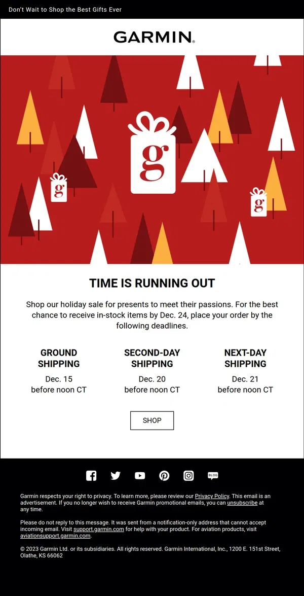 Email from Garmin. Get Your Gifts in Time!