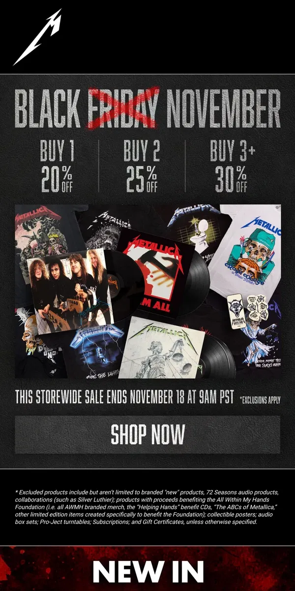 Email from Metallica. 🚨 Time to Shop and Save - Black November Starts Now!