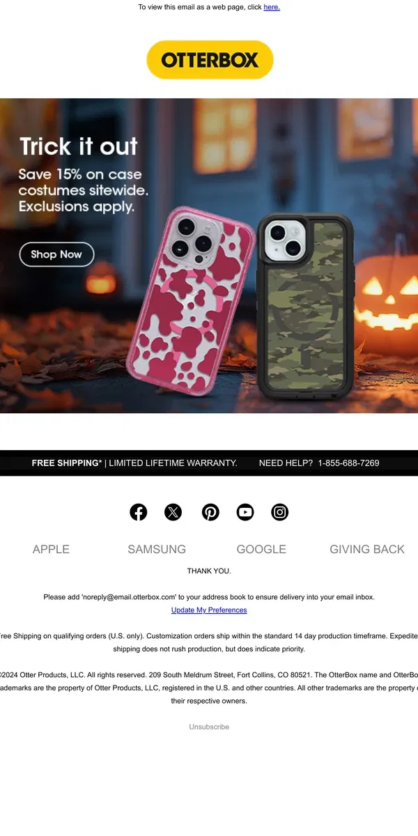 Email from OtterBox. Bargain haunters, stalk on over 🧟