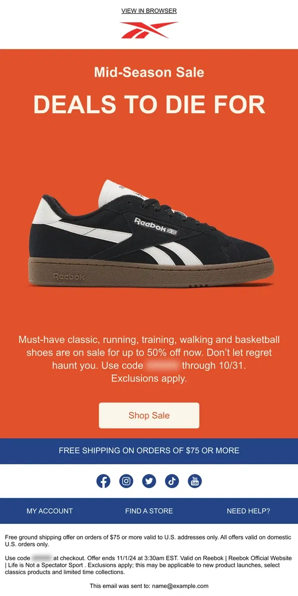 Email from Reebok. You just got 40-50% off 👻