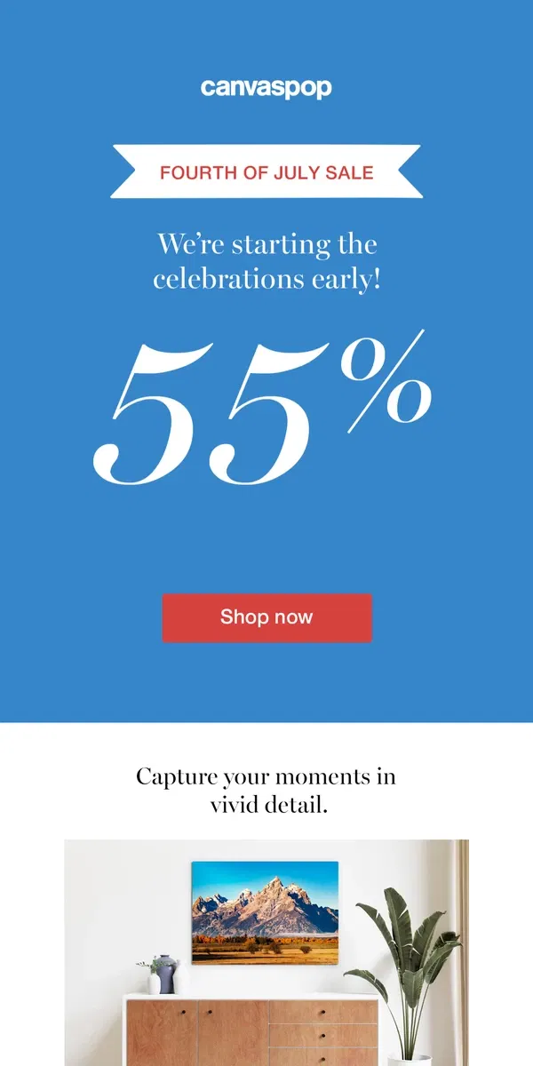 Email from Canvaspop. The celebrations start now! 🤩