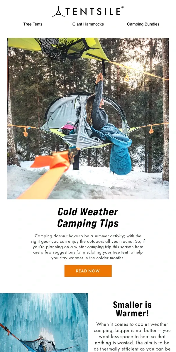 Email from Tentsile. Winter Camping Tips 🌲