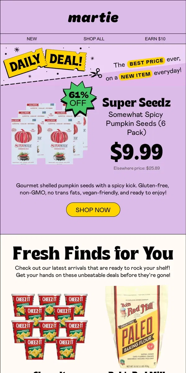 Email from Martie. 🎃 61% OFF Spicy Pumpkin Seeds! And more NEW deals!