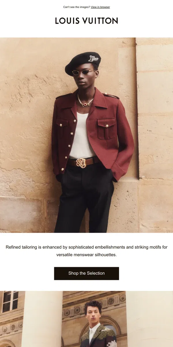 Email from Louis Vuitton. New Tailoring: Men’s Spring-Summer 2024