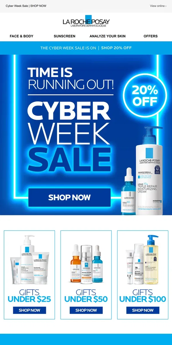 Email from La Roche-Posay. Cyber Week Sale | Save on all skincare!