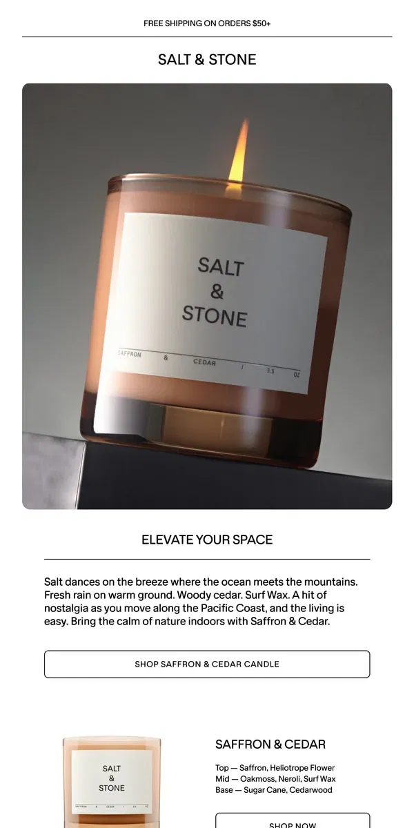 Email from SALT & STONE. Your Home’s Signature Scent